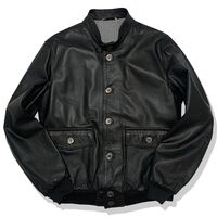 アビエイター リブ付き スタンドカラーレザーブルゾン